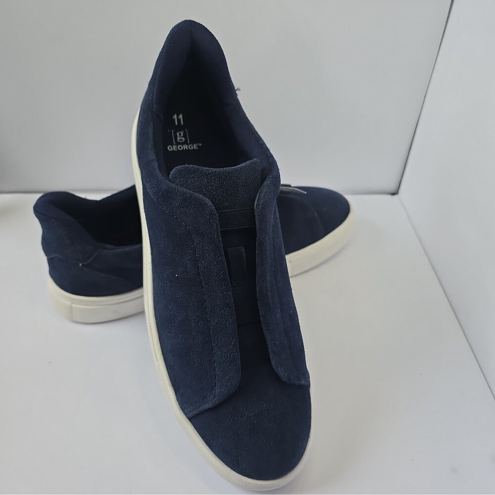 New NWT George Men's Navy Comfort Slip-On Casual Suede Leather Shoes Size 11